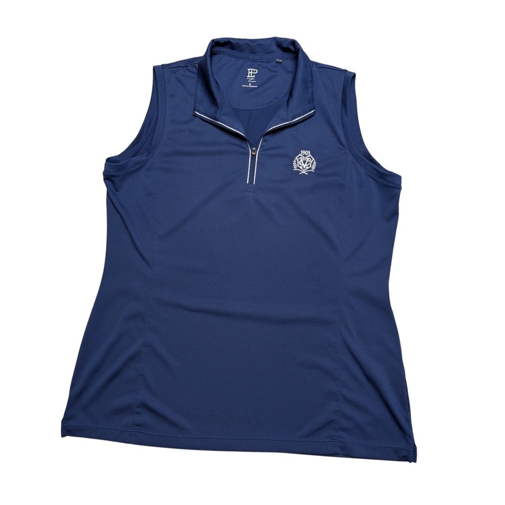 EP New York Victoria Club Golf Polo Womens L Navy Sleeveless 1903 Crest